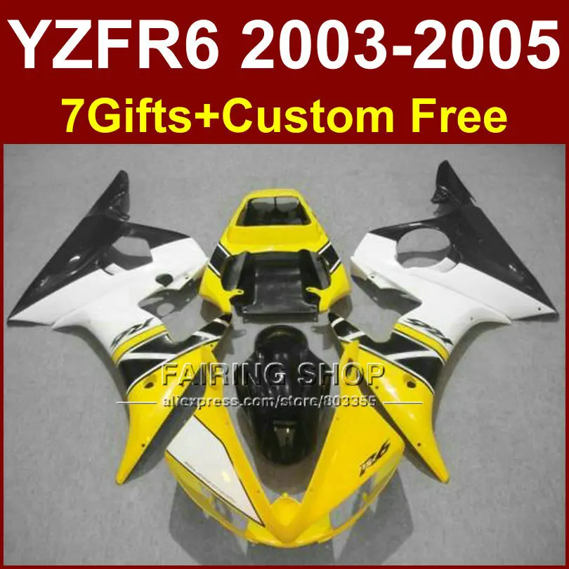 

Yellow white body parts R6 for YAMAHA r6 fairings sets 03 04 05 YZF R6 2003 2004 2005 custom fairing kits +7Gifts