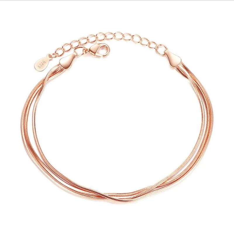 

LUKENI New Fashion 925 Silver Bracelets For Women Lady Jewelry Top Quality Rose Gold Snake Chain Anklets Accessories Girl Bijou