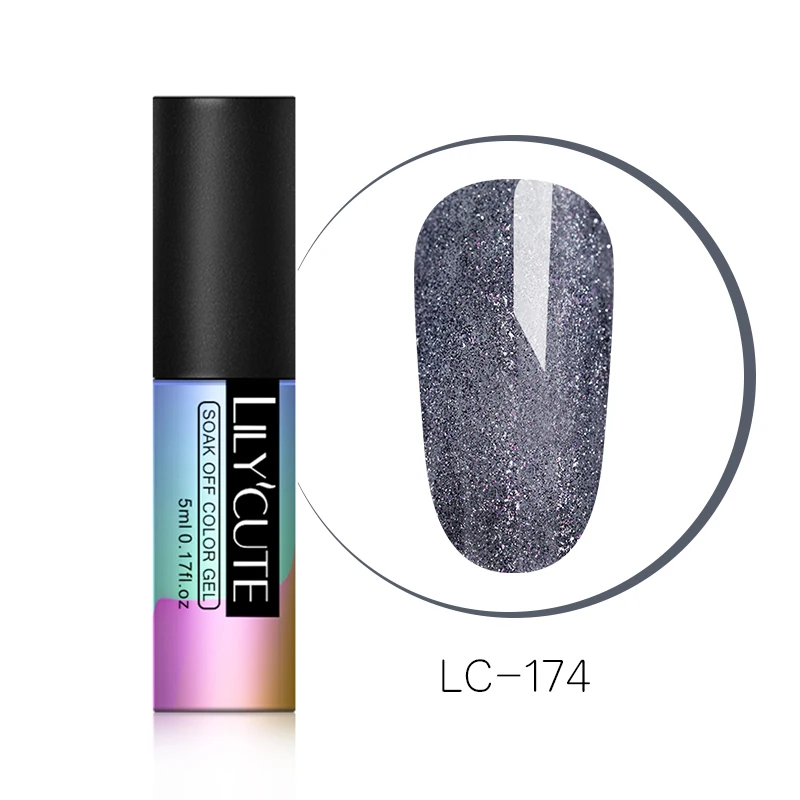 LC-174 LILYCUTE, 5 мл, серия серебряных гелей, голографический лак для ногтей, блестящий, замачиваемый, УФ светодиодный Гель-лак, Блестящие Блестки, дизайн ногтей - Цвет: LC-174