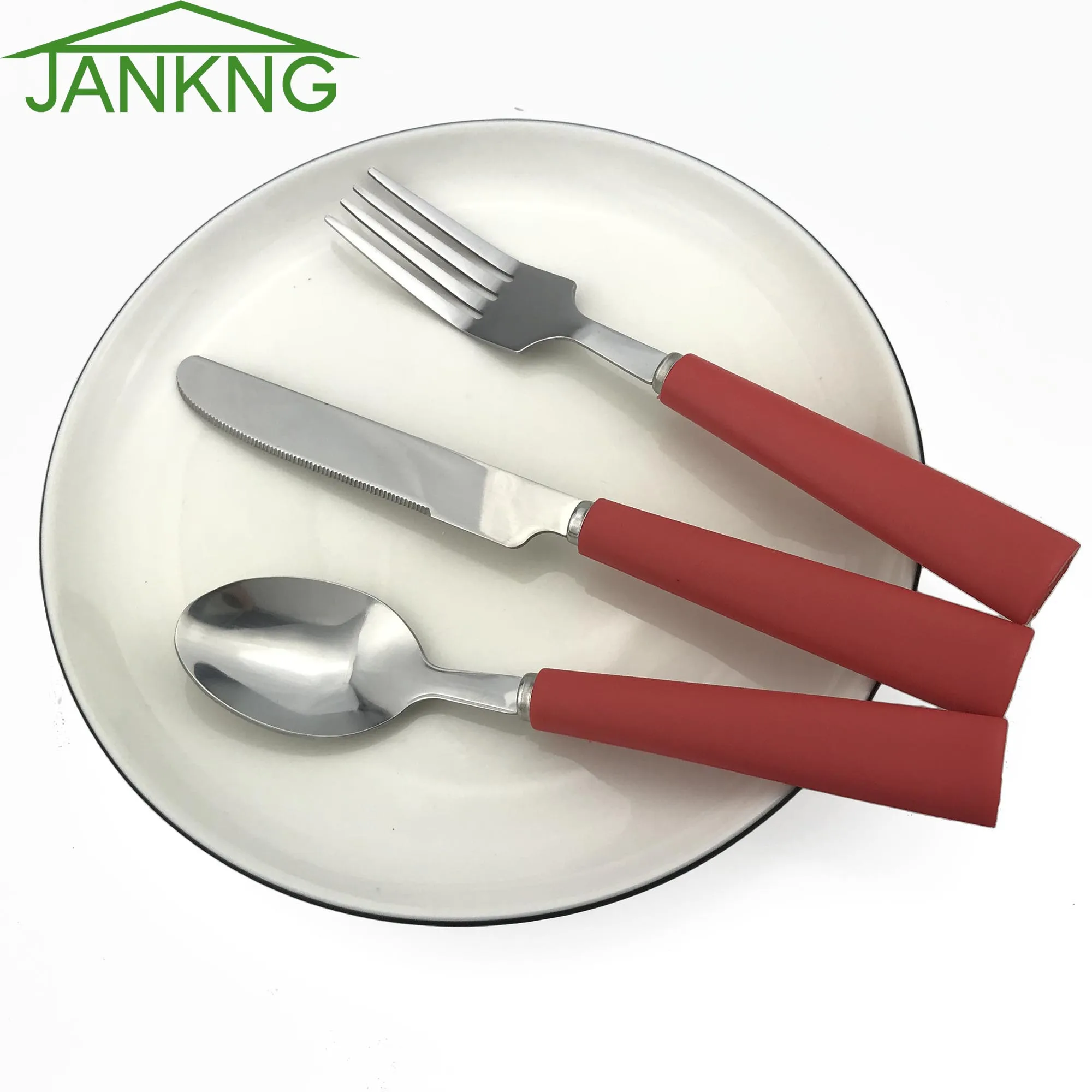 JANKNG 3-шт столовые приборы для путешествий Набор экологичных столовых приборов из нержавеющей стали с зеленой ручкой столовые приборы для пикника - Цвет: Red