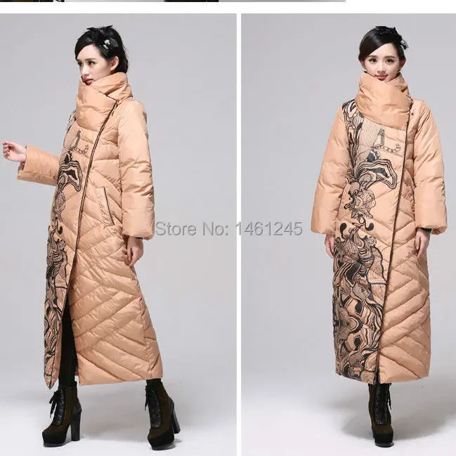 Women's Winter Down Jacket Coat Europe Floral Fashion Long Overcoat vintage y528 | Женская одежда