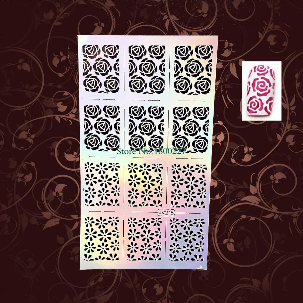 Новый дизайн яркие лазерные полые наклейки для ногтей цветок руководство по