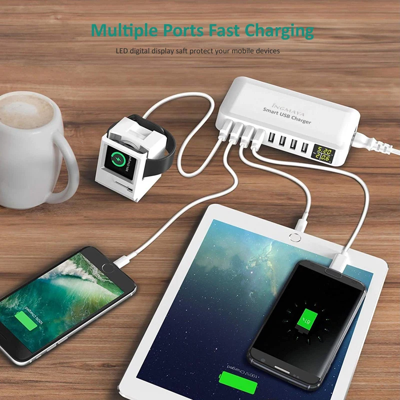 ingmaya multi port usb charger led screen show real time charging station for iphone samsung huawei pixel mi dv power adapter free global shipping