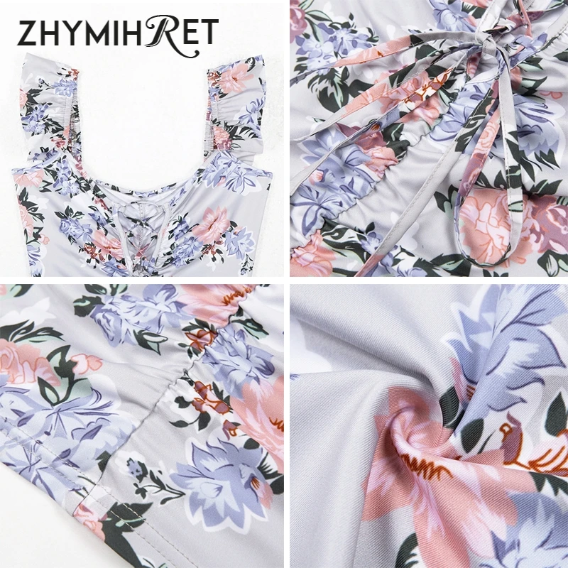 Женское платье с рюшами ZHYMIHRET элегантное обтягивающее пляжное цветочным принтом