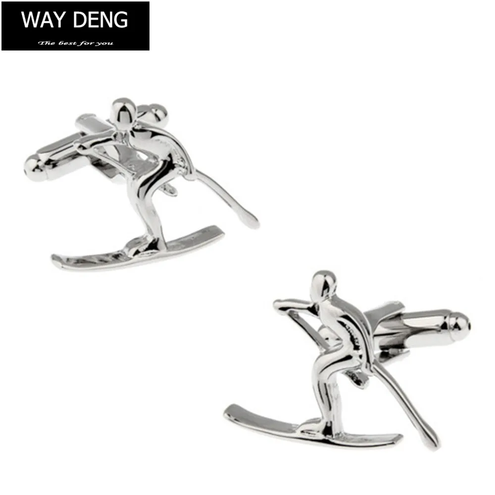 Way deng Модные посеребренные металлические медные запонки для лыжников мужские