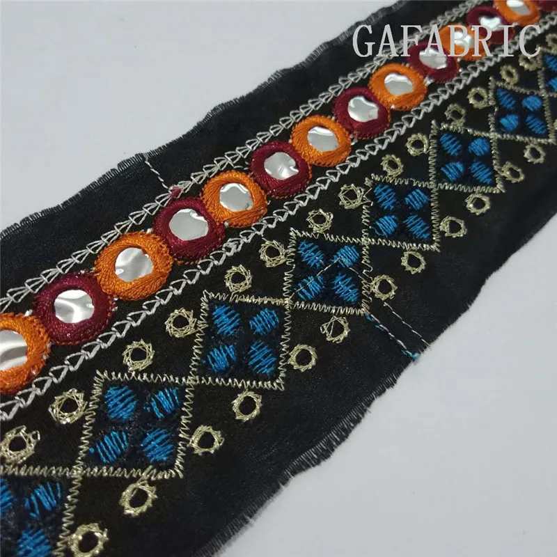 6cm Width-Black 1yard Ethnic Trim Embroidered Webbing DIY Handmade Sewing Net Yarn Ribbons Clothing Decorative Lace Trim - Цвет: 6cm Width-Black