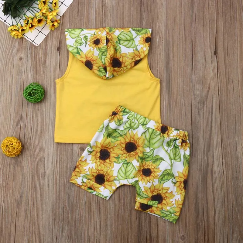 2019 Brand Kids Baby Boy Girl Clothes SunFlower Hooded Little Miss Sassy Vest Pants Tops 2Pcs Outfit Boho Holiday Clothing Set | Детская