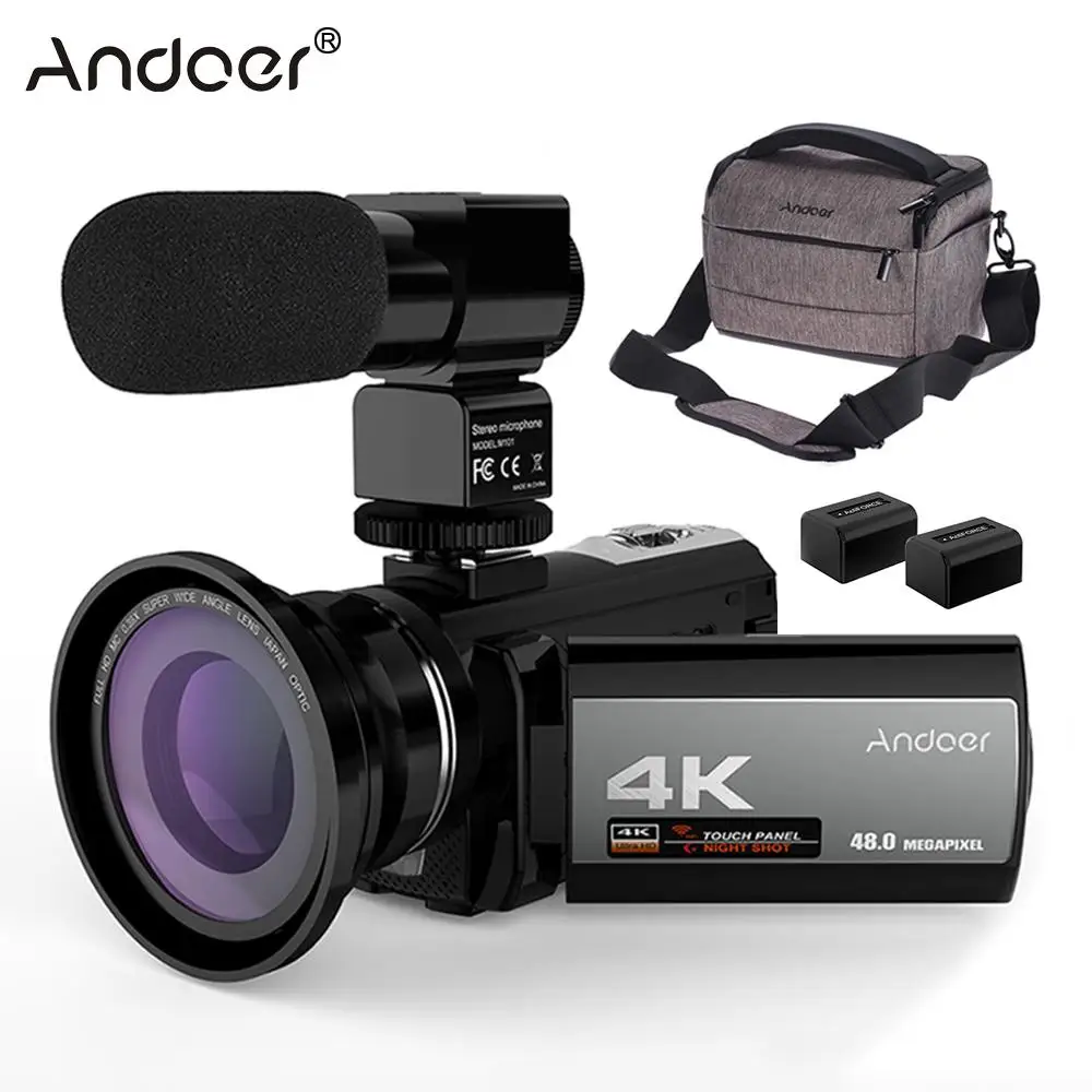 Andoer 3," сенсорный экран ИК Инфракрасная ночная съемка 4K 48MP WiFi цифровая видеокамера с микрофоном 0.39X широкоугольный объектив сумка через плечо