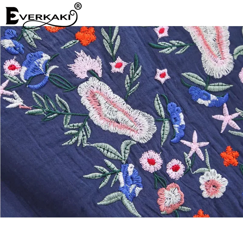 Everkaki синие/белые богемные блузки женские хлопковые с цветочной вышивкой топы 2019
