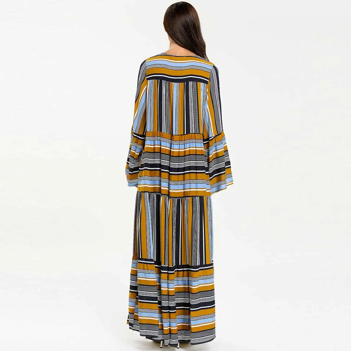 2021 летнее платье в полоску стиле пэчворк женские мусульманское размера плюс