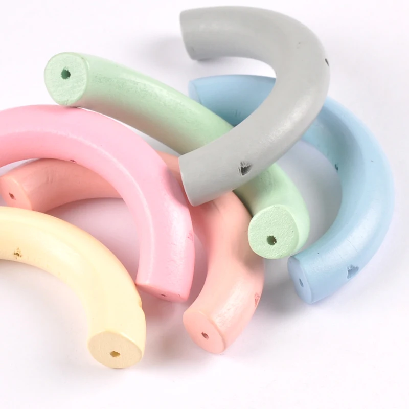 5 шт Разноцветные Натуральные Твердые Деревянные Изогнутые длинные бусины для