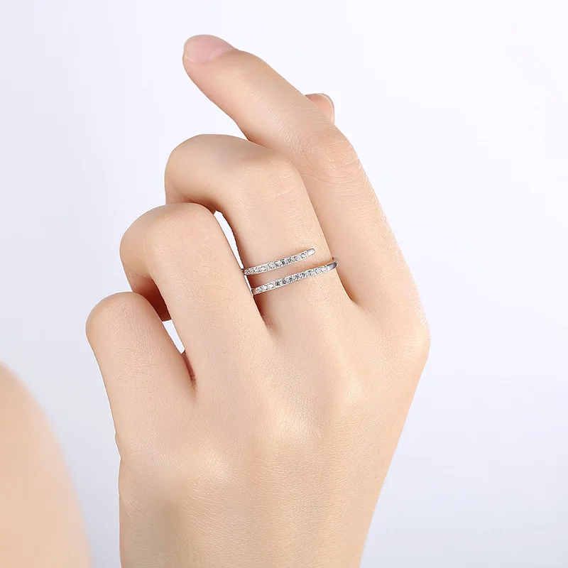 Women 925 Sterling Silver Opening Style Rings Zircon Wedding Men/Women Couple Jewelry For Gift Free Shipping | Украшения и