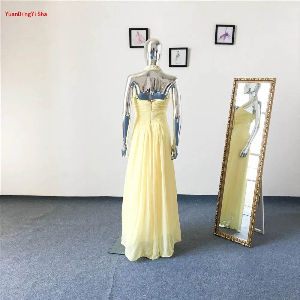 Real Picture Beaded Chiffon Long Evening Dress 2017 Sexy Halter-Neck A-Line Women Wedding Party Dresses Formal Gown | Свадьбы и
