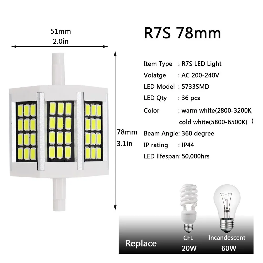 4 Вт 7 10 15 SMD5733 R7S светодиодный лампы 78 мм 118 135 189 AC 220 Наводнение светильник заменить