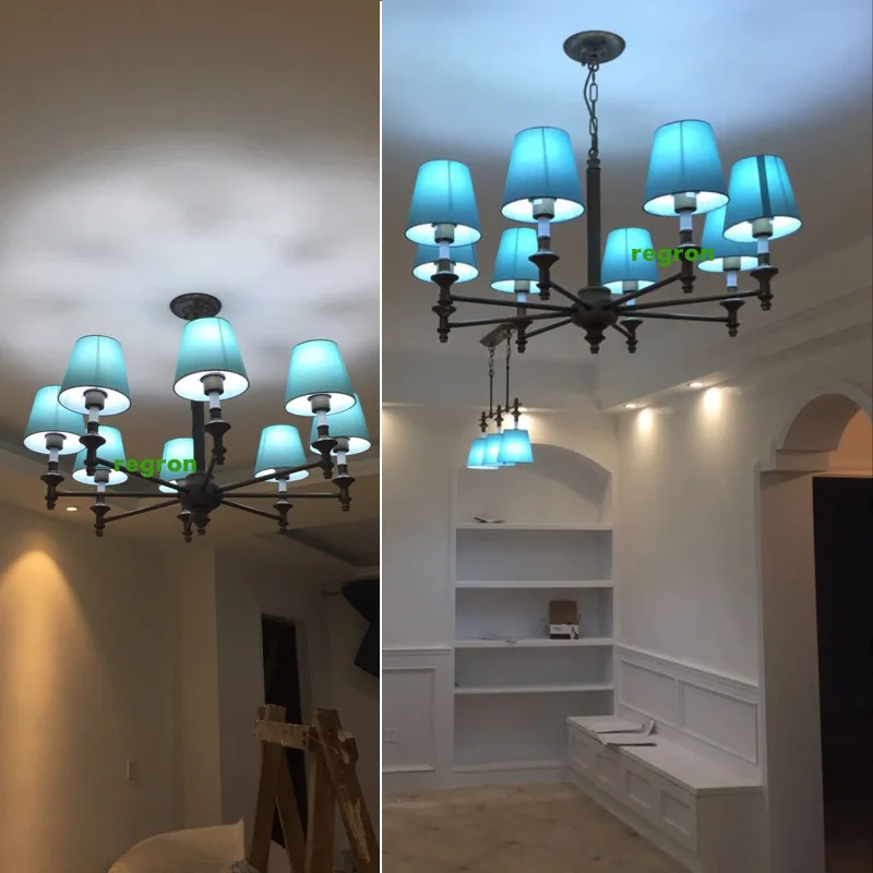 Американская винтажная лампа деревенская железная люстра led lamparas синий абажур