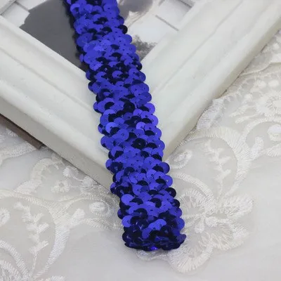 Blue Кружевная лента с отделкой пайетками 3 см, 3 ряда, эластичная Одежда для танцев, занавеска для рукоделия, пайеток, швейный декор, аксессуары для самостоятельной сборки, 1 м - Цвет: Blue
