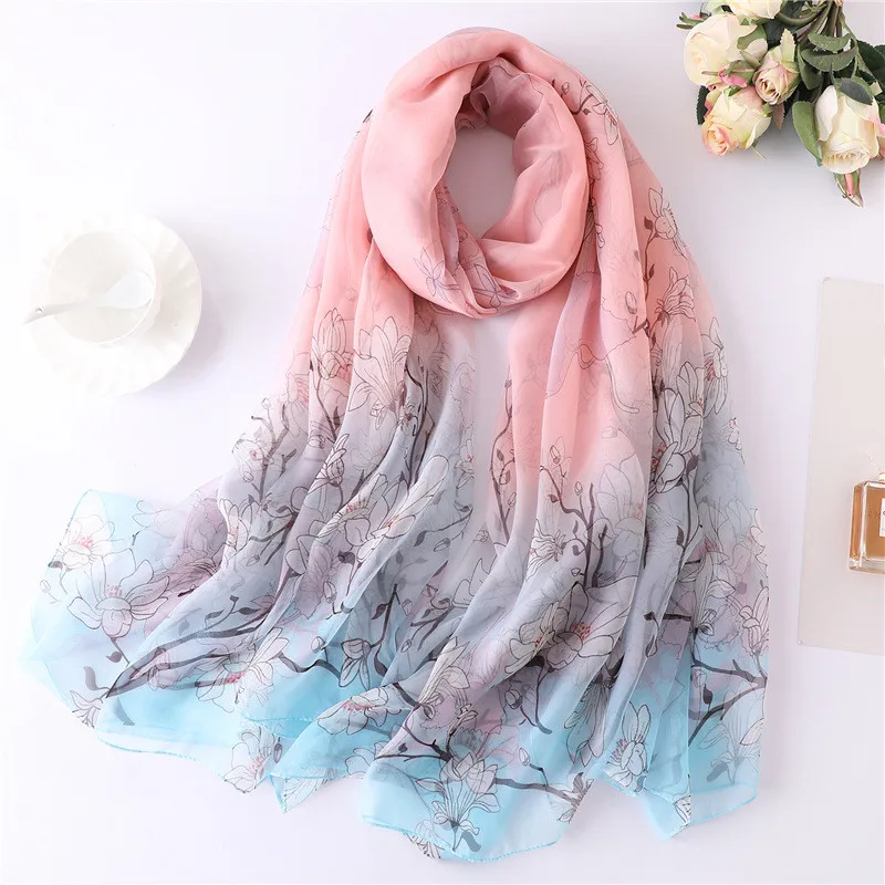 Женский шелковый шарф пляжные Шали Обертывания желтый красный синий тонкий