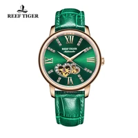 reef tigerrt luxury fashion lady rose gold automatic watch leather strap design clock women clock rga1580