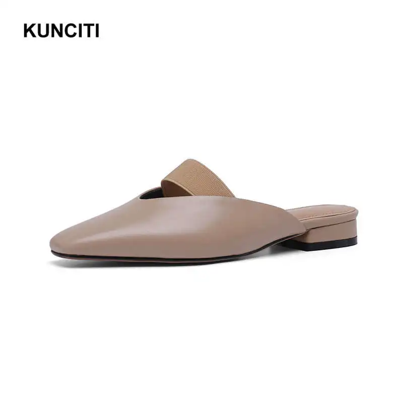 Apricot Г., модные летние шлепанцы женские шлепанцы из натуральной кожи с квадратным носком Высококачественные эластичные потертые японские туфли T917 - Цвет: Apricot