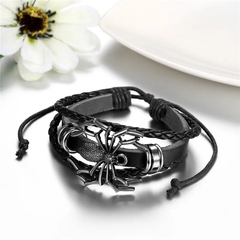 Boniskiss Spider Bracelet Leather Braided Charm Handcuff Women Men Bangles Handmade Stuff Jewelry Accessories For | Украшения и