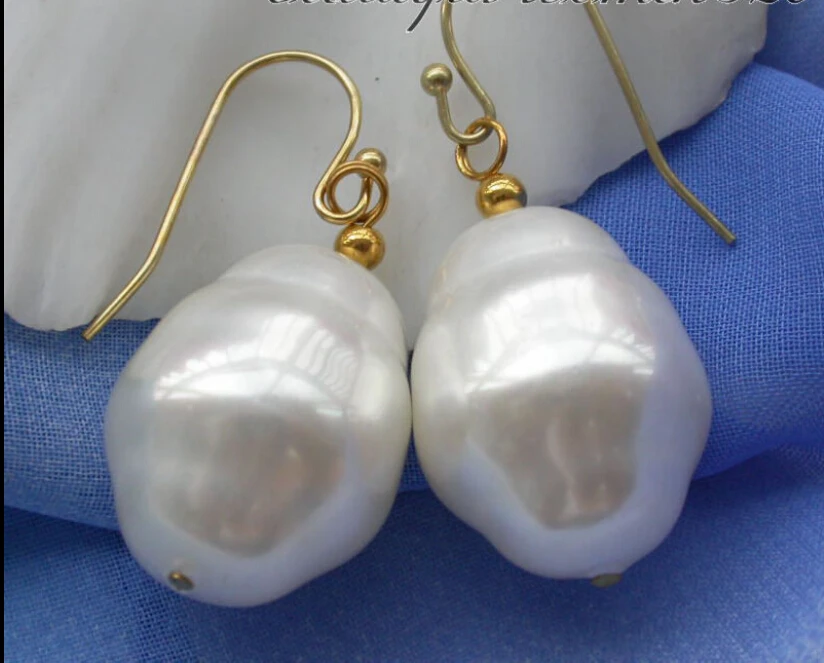 

Lovely Women's Wedding Jewelry shipping> >>>z3507 20mm white BAROQUE SEA SHELL PEARL earring Fine Factory direct