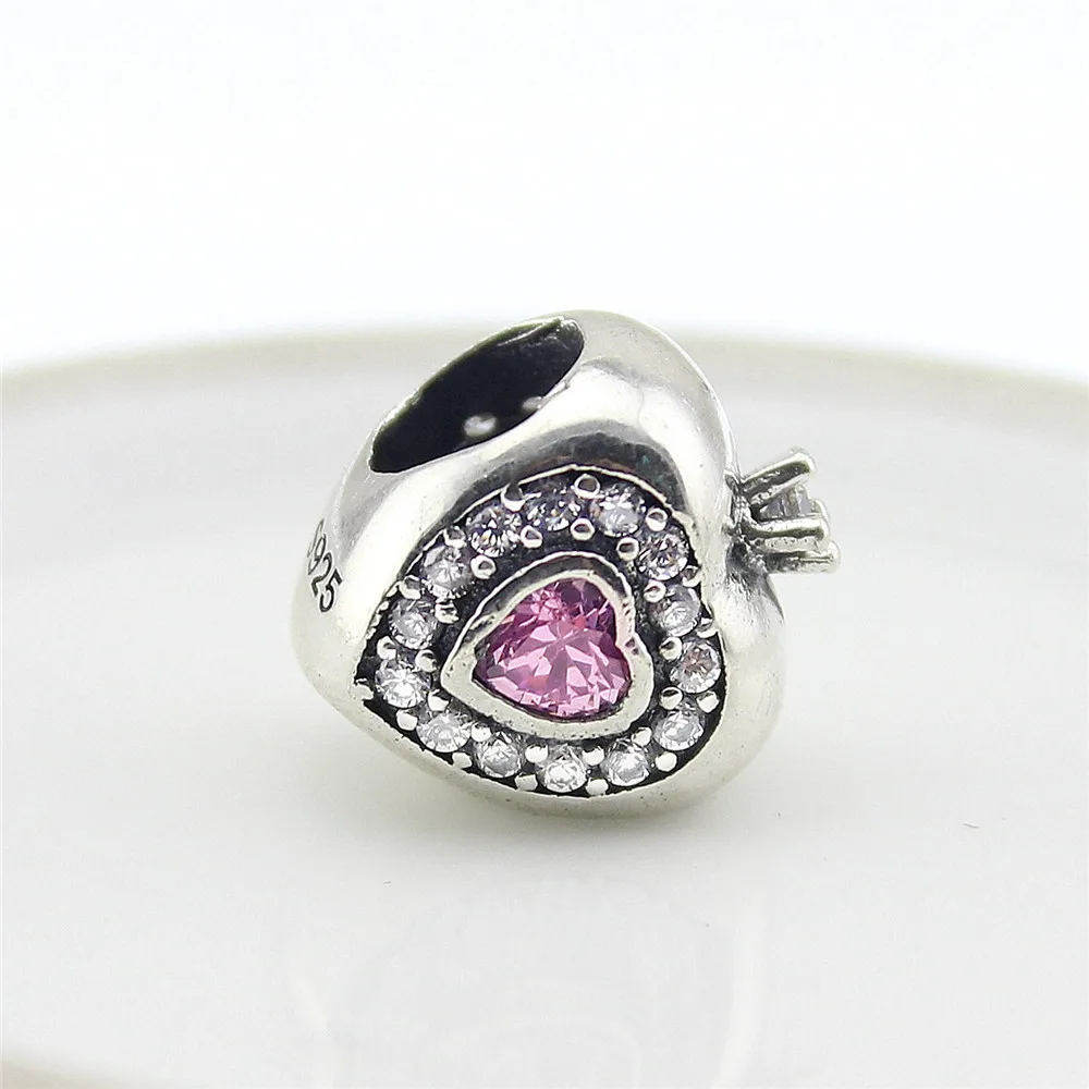 100% 925 Sterling Pink crown Charm beads with Crystal Fit Original Pan Bracelet Pendants For Women DIY Jewelry PS017 | Украшения и