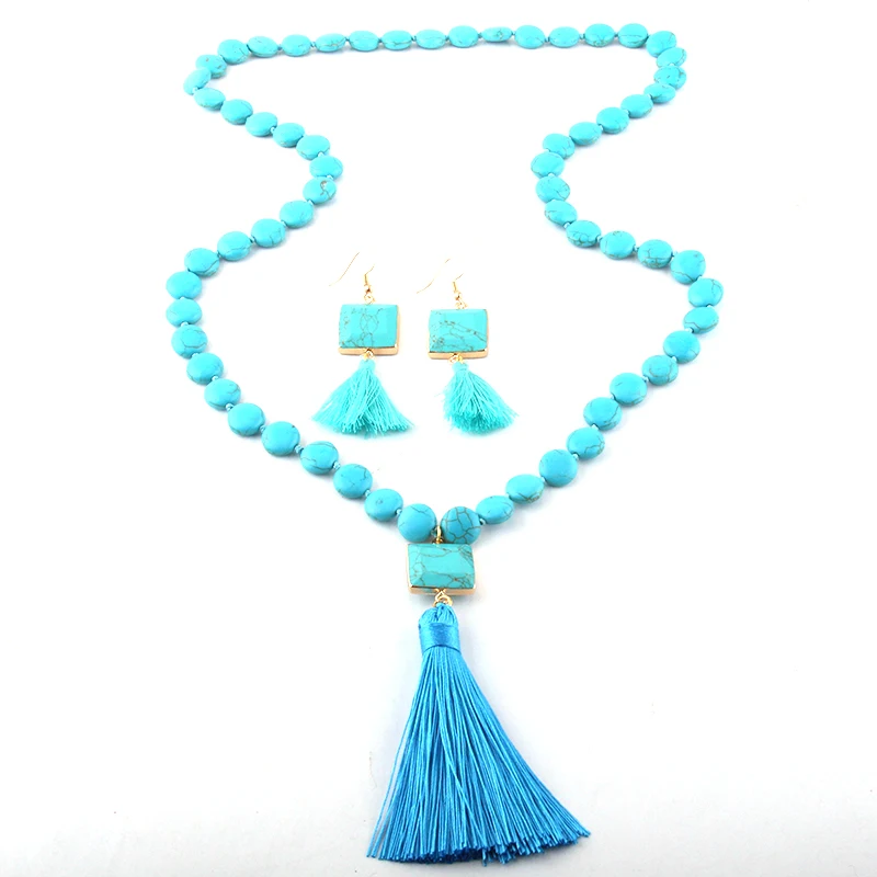 MOODPC Модный комплект ювелирных изделий синие плоские камни Розария цепь камень