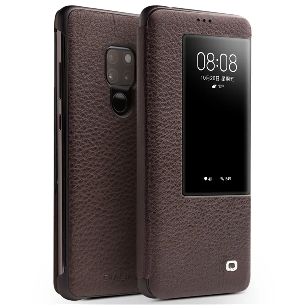 Модный чехол QIALINO из натуральной кожи для Huawei Mate 20X 5G Тонкий флип с умным окошком 20