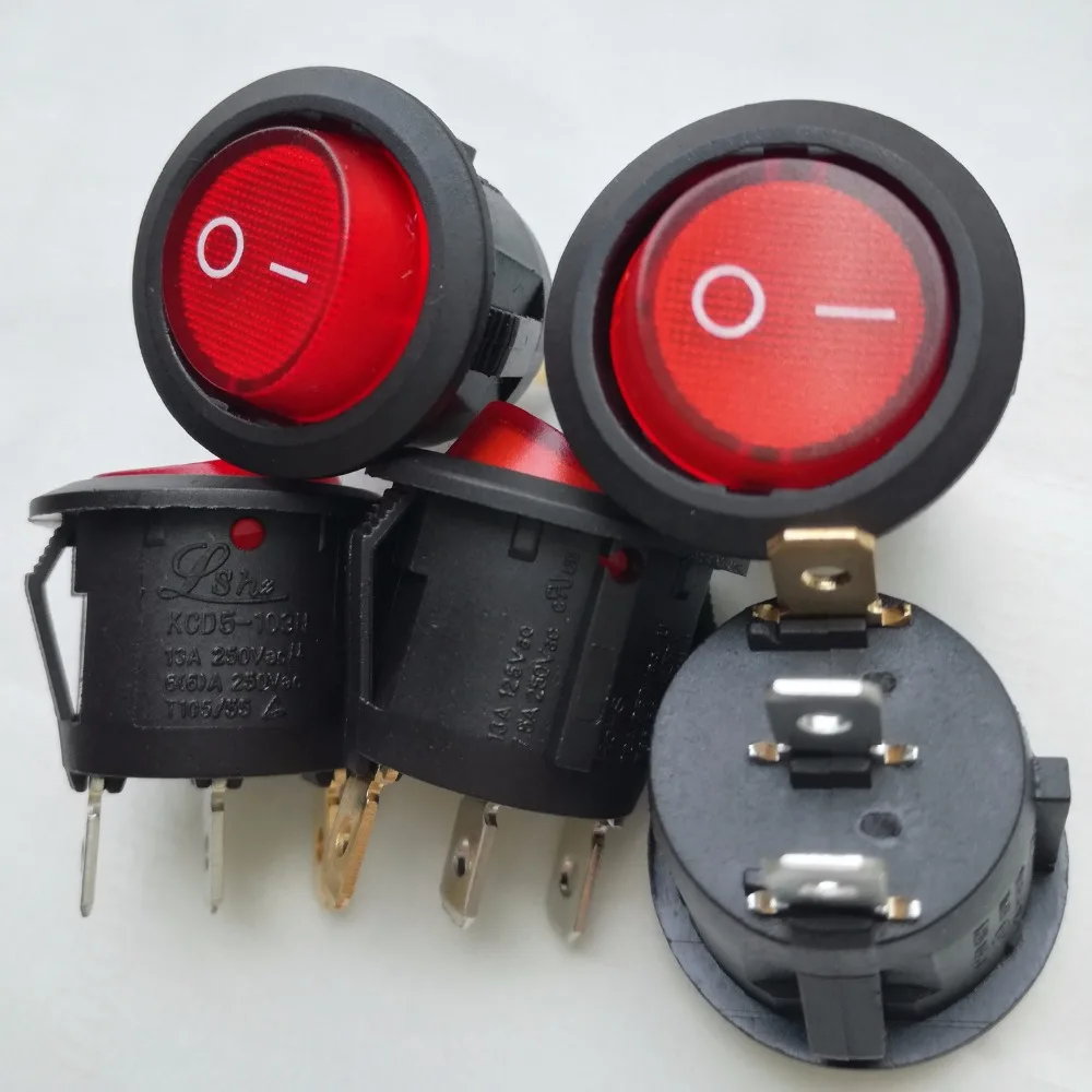 20 шт KCD5 103N 13A 250V на включения/выключения Кулисный круглый тумблер кнопочный