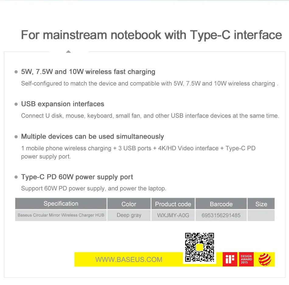 Baseus концентратор USB type c к HDMI 4k USB 3,0 концентратор type-c PD адаптер питания для MackBook Pro Air Qi Беспроводное зарядное устройство USB-C разветвитель
