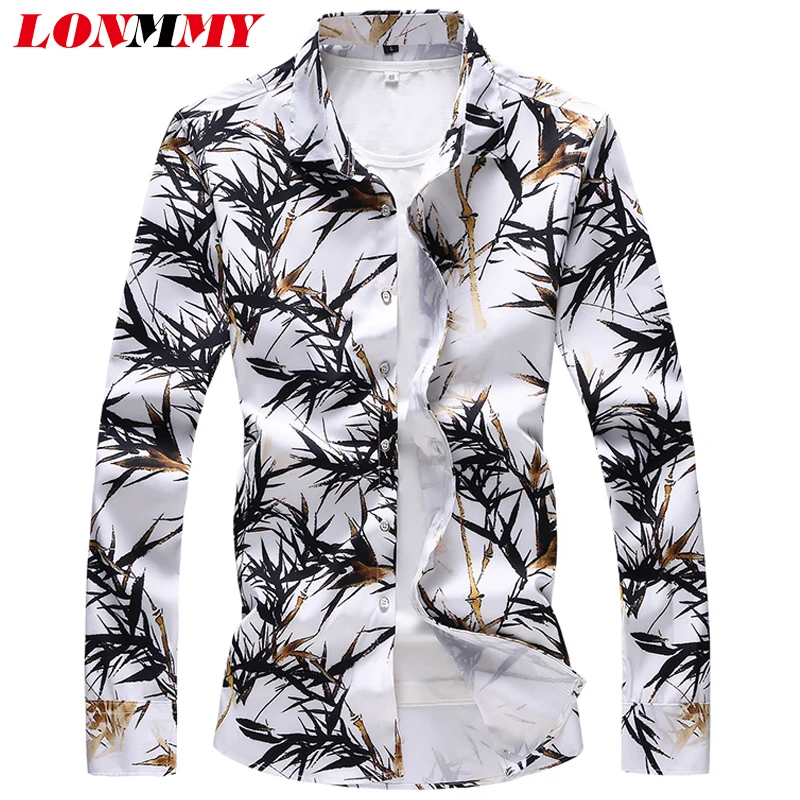 Мужские рубашки LONMMY 6XL 7XL повседневные приталенные Блузы с длинным рукавом и