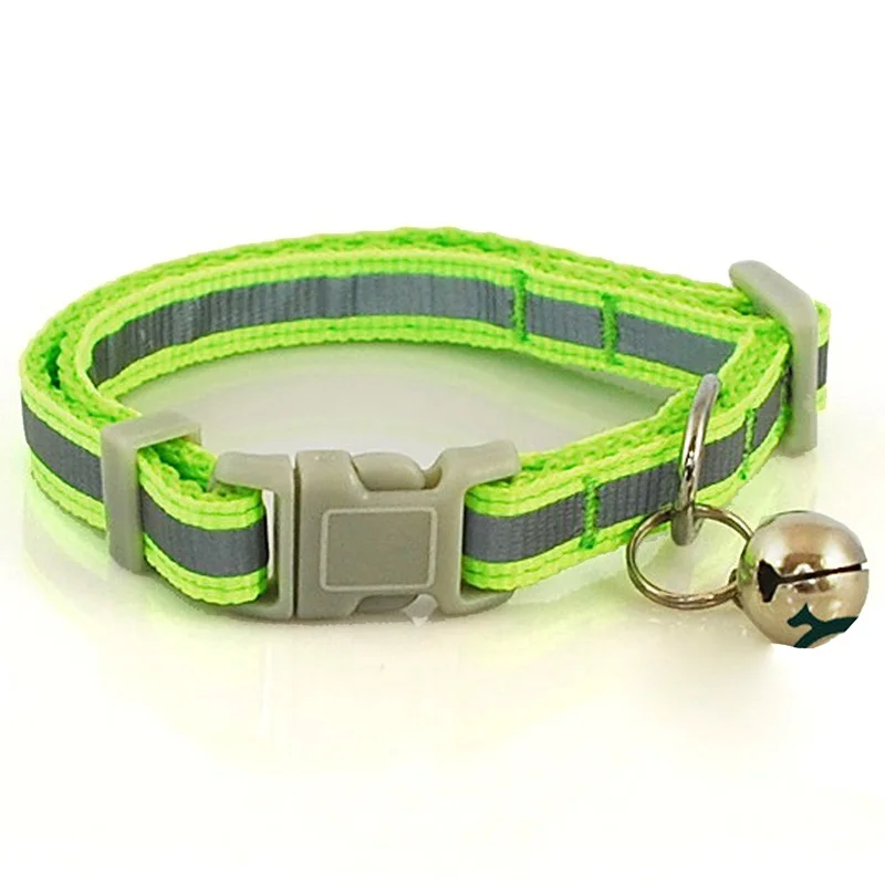 Reflective Green Новая мода 1,0 см 1,5 см ширина ошейник для питомца светоотражающий/звезда узор собака щенок кошка ожерелье ошейник с колокольчиком - Цвет: Reflective Green