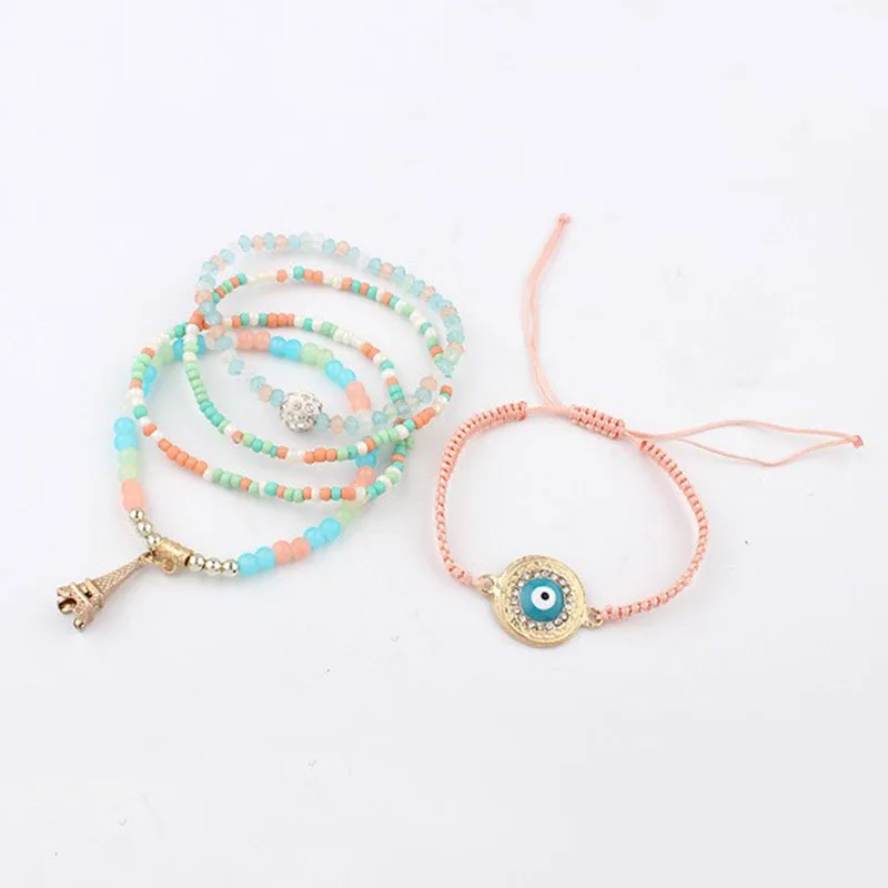 Jooyoo boho ретро сглаза башня этнические подвески канатные браслеты многослойные