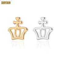 gold queen crown anti allergic earrings for women simple personalized geometric stud earrings wedding best friend gift jewelry