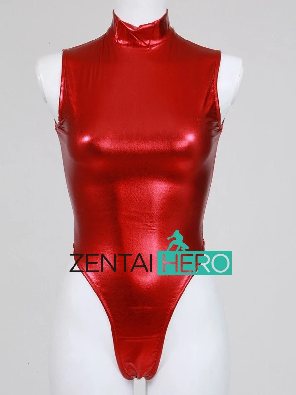 ZentaiHero Сексуальное Женское боди Zentai блестящее металлическое платье на молнии