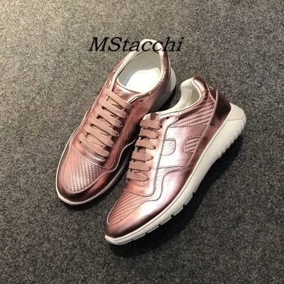 Pink Mcacchi/женские кроссовки из коровьей кожи с блестками; женская повседневная обувь на шнуровке, визуально увеличивающая рост; женские разноцветные кроссовки на не сужающемся книзу массивном каблуке - Цвет: Pink