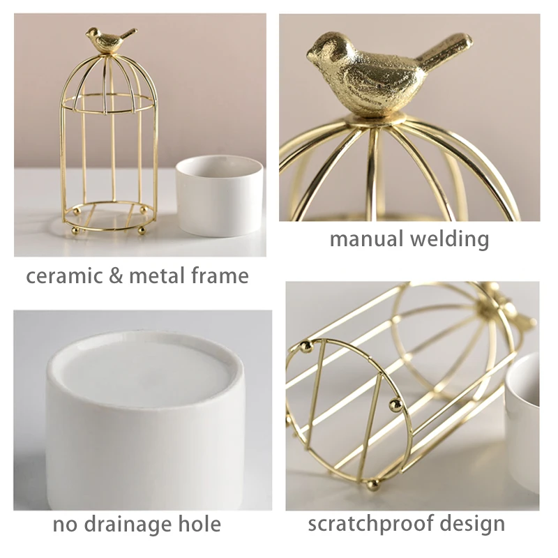Дизайн птичьей клетки керамический цветочный горшок с металлической полкой