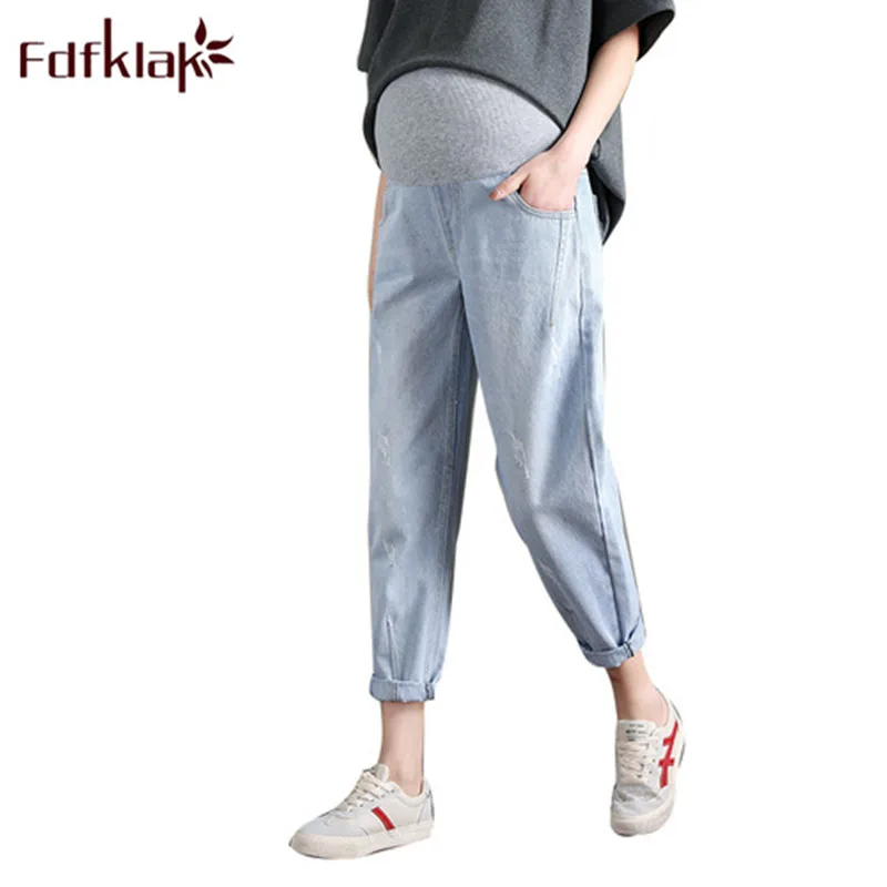 

2019 Spring Summer Fashion Jeans Maternity Pants Pregnancy Denim Pregnant Pants Light Blue Pregnancy Trousers M-XXL Fdfklak