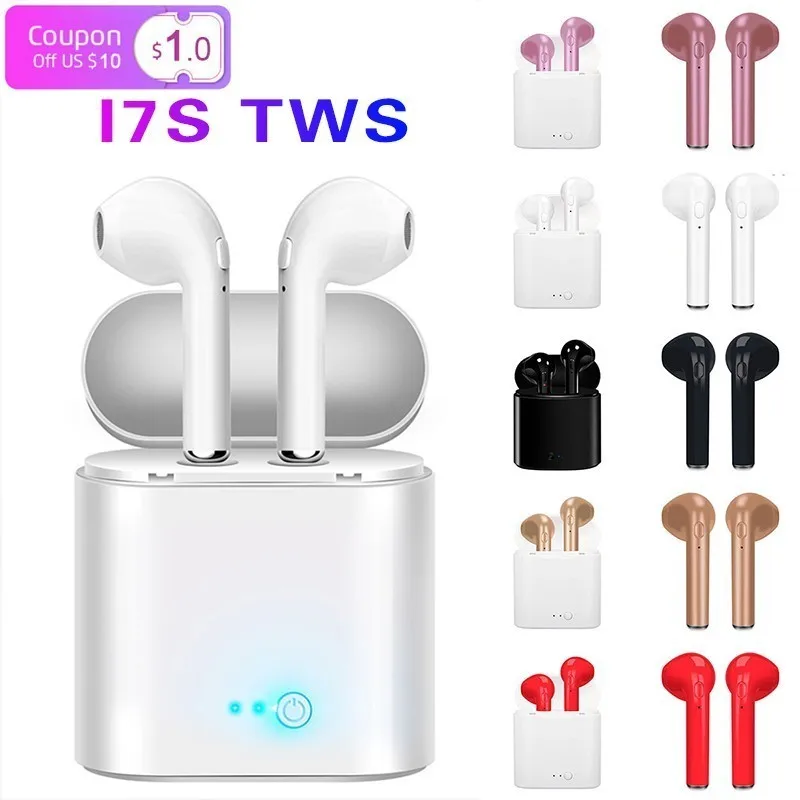 Tws I7 беспроводные Bluetooth наушники в ухо гарнитура стерео Бас Невидимый один/Пара Спорт для всех смартфонов с зарядной коробкой