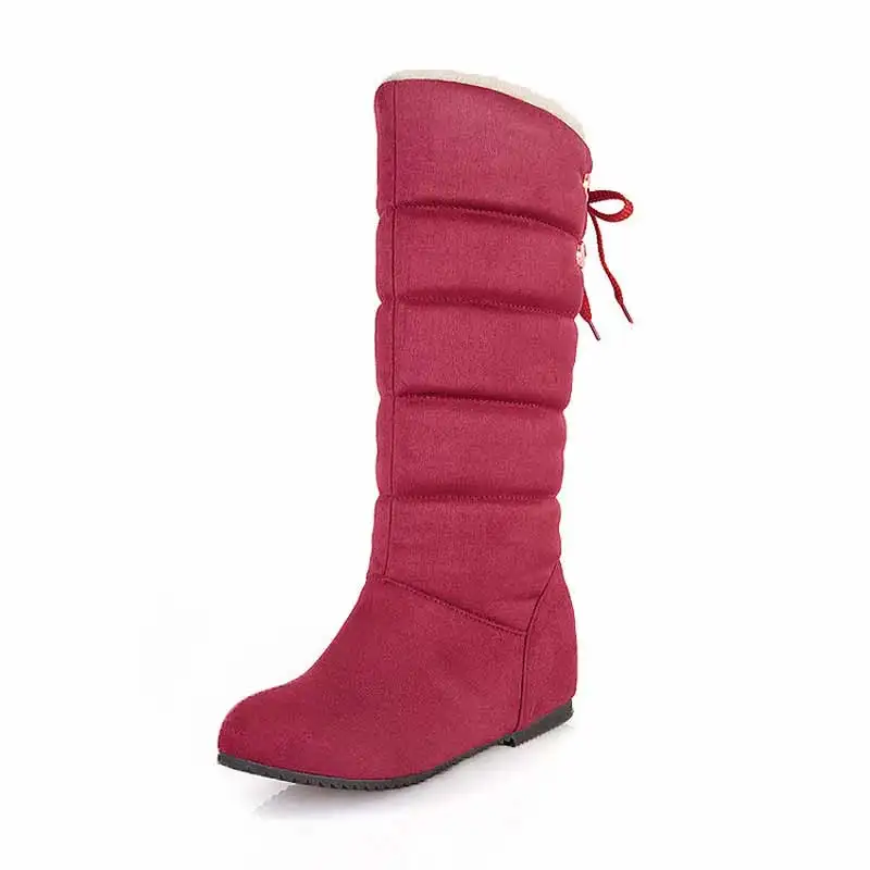 Wine red Модные теплые зимние сапоги г., обувь на платформе из хлопка женские сапоги до колена на плоской подошве - Цвет: Wine red