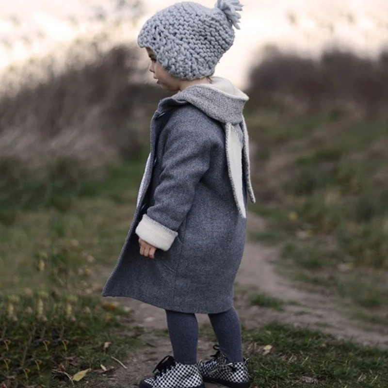 Одежда для маленьких девочек детское пальто с капюшоном и заячьими ушками