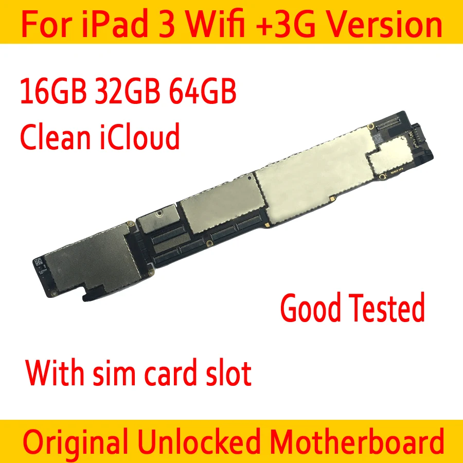 Для iPad 3 wifi + 3G версия материнская плата с слотом для sim карты чистым iCloud