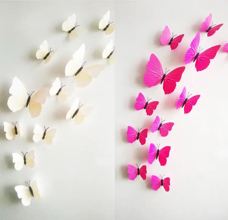ПВХ наклейки в виде бабочек 12 шт./лот 3D на стену домашний декор для детской