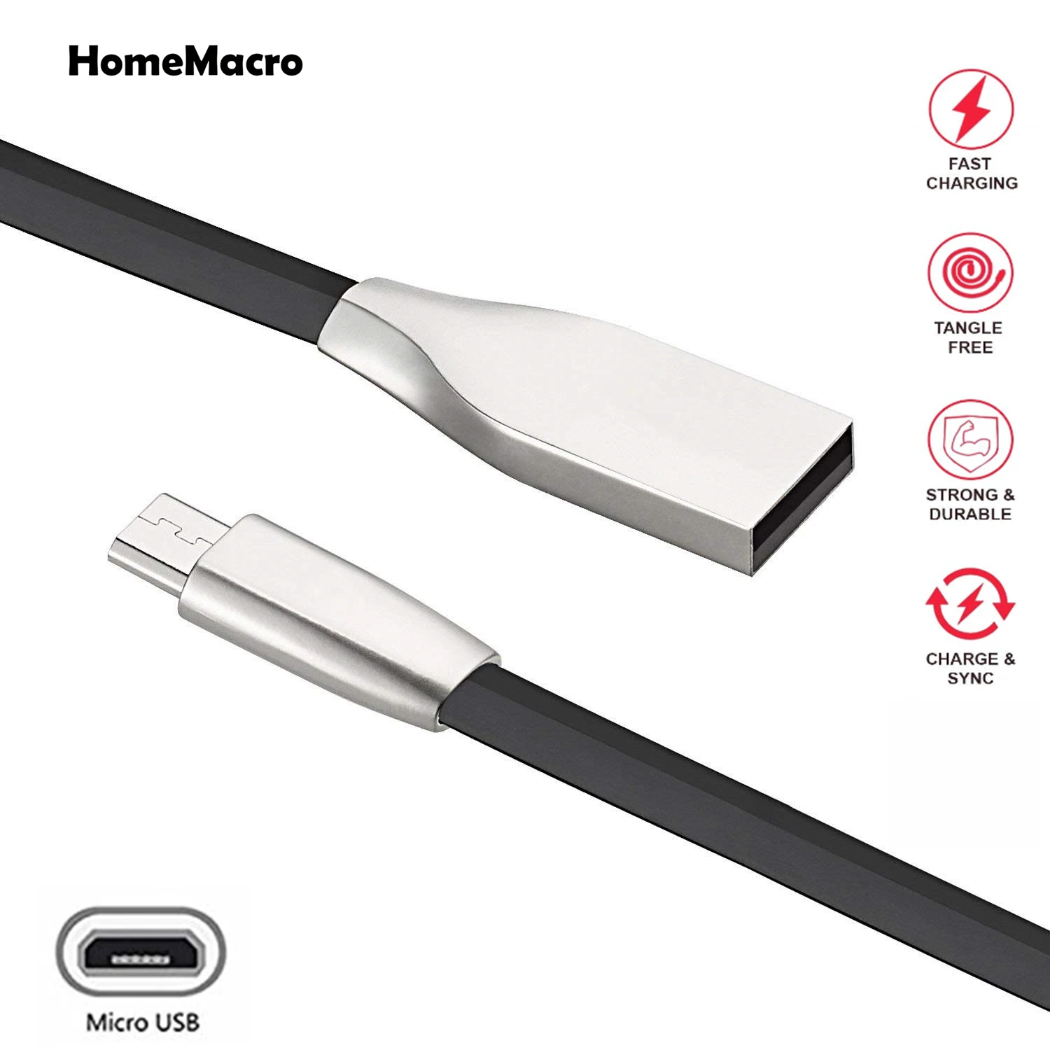 Цинковый сплав металлический TPE Android Шнур Micro USB для синхронизации данных кабель