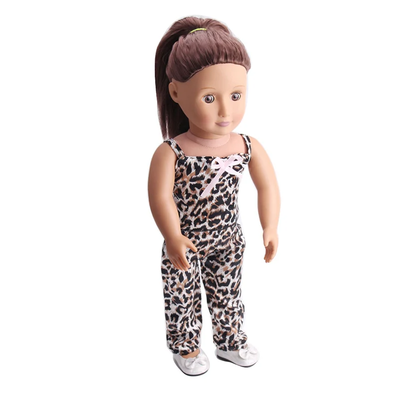 

Doll clothes Leopard print suit with suspenders + pant toy accessories fit 18 inch Girl doll and 43 cm baby doll c184