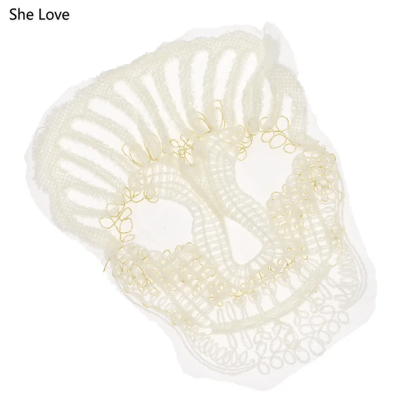 She Love Large Skull Lace Embroidered Sewing On Patch Coat Jacket Jeans Decoration Motifs Applique | Дом и сад