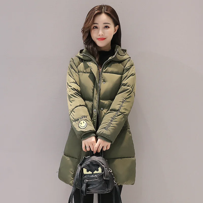 

Black Nice Parkas Female Winter Coat Jacket Thick Cotton Down Smile Face Hooded Coats Padded Jackets Womens Outwear Women