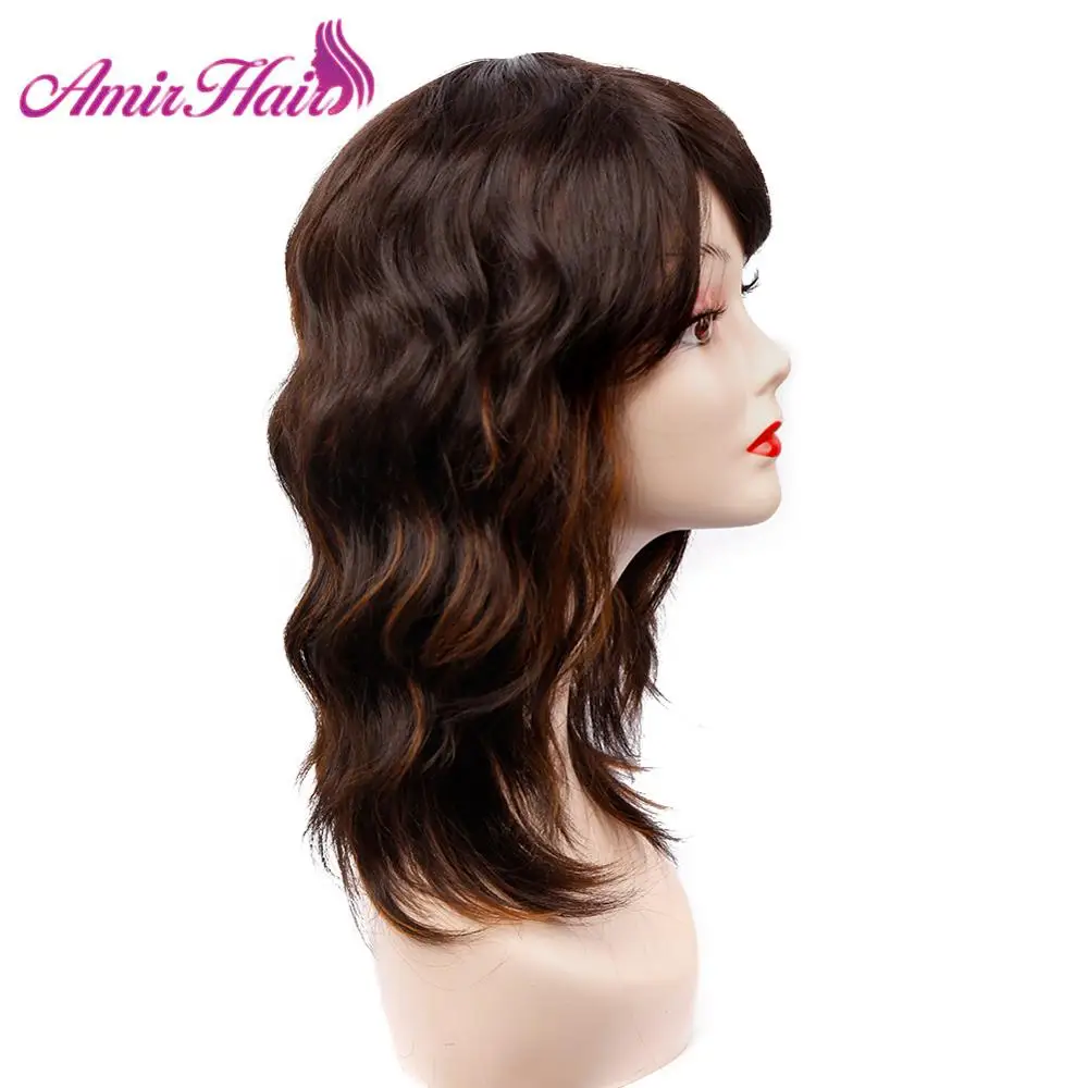 Amir  Synthetic Hair Short Wig Bob Brown Mixed Blond Black Curly Bob Wave Wigs for Women Heat Resistant Fiber Hair Cosplay Party