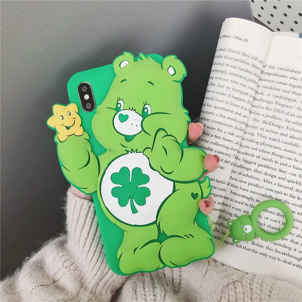 Green Милый чехол для телефона с медведями для iphone 6, 6 S, 7 Plus, 8 X, милый силиконовый чехол для iphone XS Max, XR - Цвет: Green