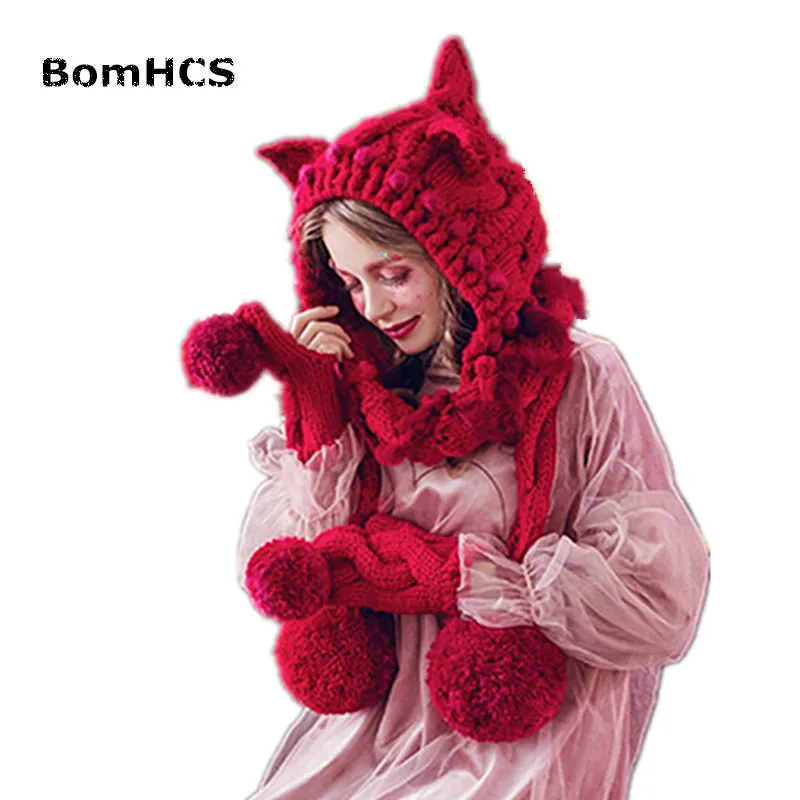 Очень милая большая шапочка BomHCS с шарфом забавная шапка кошачьими ушками лисы